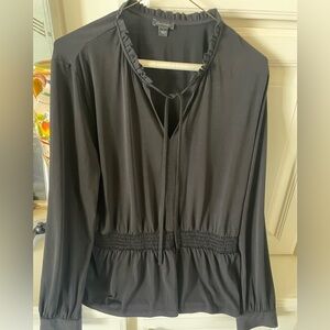 Ann Taylor Ruffle Neck Tie Close Blouse with Gathered Waist